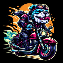 Fototapeta na wymiar illustration of a bulldog riding a motorcycle