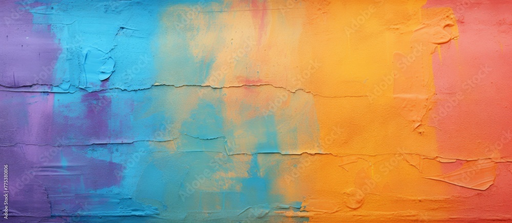 Poster vibrant and bright, the painted wall displays an array of colors in differing shades and hues, addin