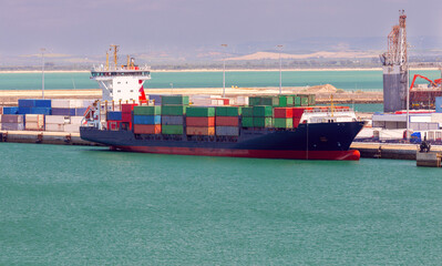 Cargo seaport and container terminal in Cadiz. - 775381231