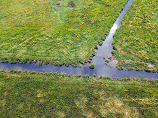 Aerial top down of stream on the Island of Rugen in Mecklenberg Vorpommern Germany