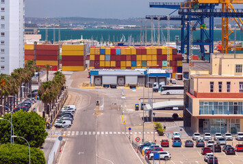 Cargo seaport and container terminal in Cadiz. - 775381438