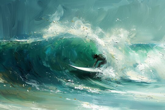 Surfer Riding Large Wave