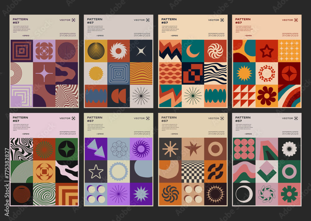 Aufkleber cool swiss design posters collection. set of print patterns vector design. abstract geometric placar