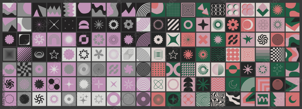 Poster Simple geometric abstract vector pattern. Swiss Design Shapes. Decorative Background. Brutalist Graphic Artwork.