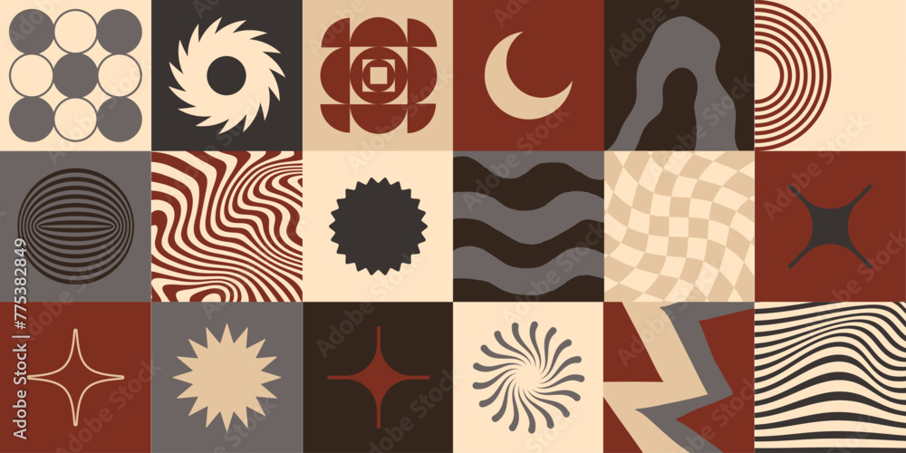 Poster Simple geometric abstract vector pattern. Swiss Design Shapes. Decorative Background. Brutalist Graphic Artwork.
