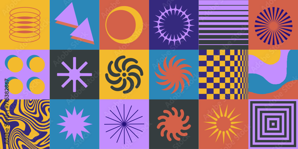 Poster Simple geometric abstract vector pattern. Swiss Design Shapes. Decorative Background. Brutalist Graphic Artwork.