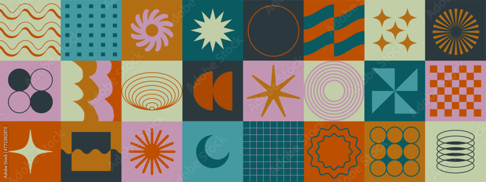 Poster Simple geometric abstract vector pattern. Swiss Design Shapes. Decorative Background. Brutalist Graphic Artwork.