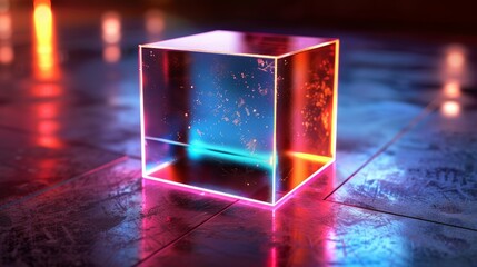 Neon Edge Cube in 3D
