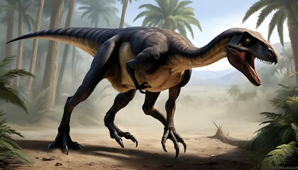 Dromaeosauridae-A-Dromaeosauridae-Stalks-Its- 2 - obrazy, fototapety, plakaty