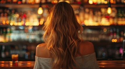 Woman in Front of Bar Blurred Drinks
