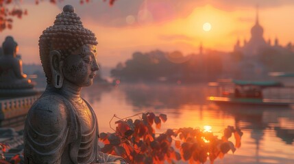 Buddha Statue at Sunset