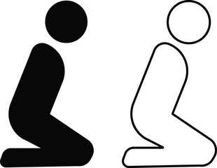 Muslim prayer room vector icons set. Muslim man praying Namaz, Islamic Prayer Ramadan particle Vector line and flat symbol isolated on transparent Background. Collection use for mobile app and web