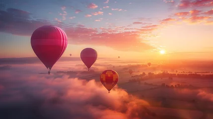 Hot air balloons floating at sunrise © MuhammadInaam