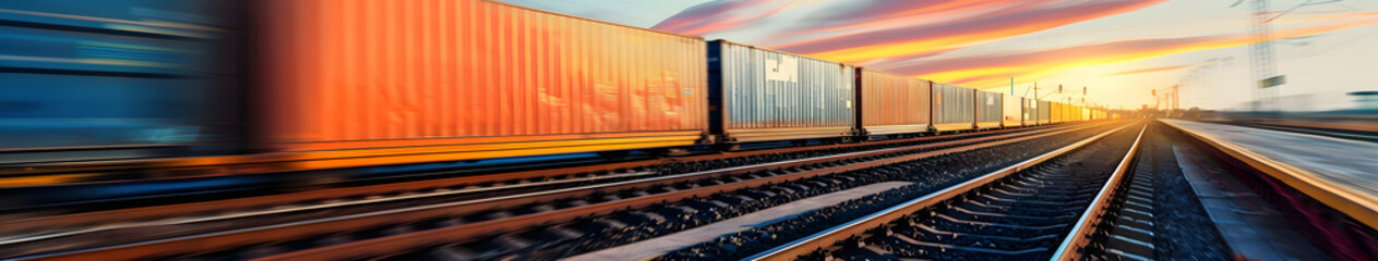 Railroad container shipping, global transportation, supply chain logistics - obrazy, fototapety, plakaty