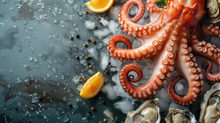  Chilled octopus and octopus artistically presented.  - obrazy, fototapety, plakaty
