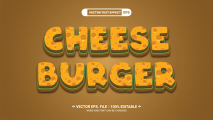 Realistic cheese burger 3d editable vector text style effect