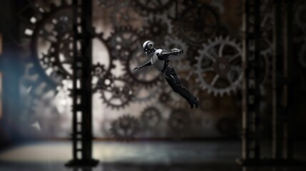 android robot flies through space in an empty room on a blurred background of mechanical gears --no text, titles --ar 16:9 --quality 0.5 --stylize 0 Job ID: 590694cf-1989-4817-9228-4b4b0517338f