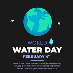 world water day social media banner with globe and water drop. vector illustration.