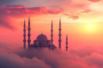 mosque covered in clouds