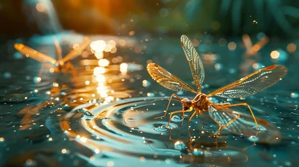 Fotobehang intricate details of water striders gliding across the surface of a river © MuhammadInaam