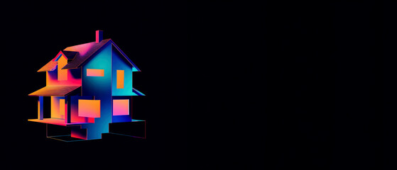 Neon Glow Home Design: Architectural Concept Art for Modern Living - Ideal for Web Banners, Icons, Logos,