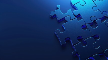 Group of blue puzzle jigsaw pieces for business strategy solution on blue background. AI generated
