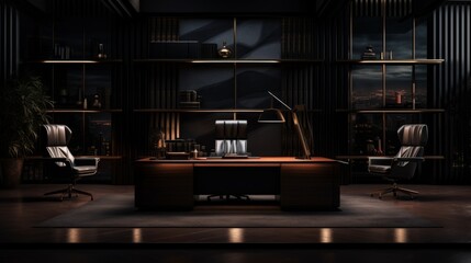 Chief's office. Boss office interior. Individual design layout. Luxury design of CEO office. Mock...