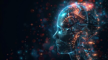Futuristic virtual human artificial intelligence with digital technology circuit. AI generated