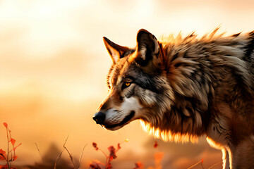 wolf at sunset Generative Ai