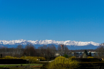 Italian Alps seen from Venaria Royal Palace in Turin, Italy