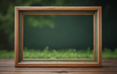a wooden picture frame is sitting on a wooden table