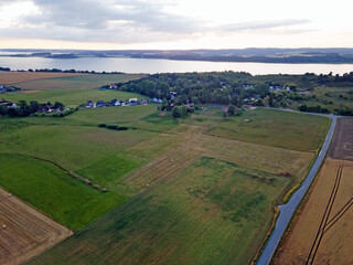 Aerial landscape of agricultural fields on the Island of Rugen in Mecklenberg Vorpommern