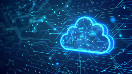 Obraz premium Illustration of a cloud on blue digital network lines - cloud computing concept