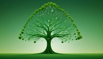 Green Virtual Network in Shape of a Tree - Sustainability Data Visualization for earth day , environment day created with generative ai