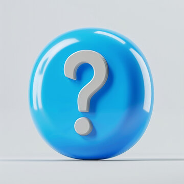 Blue question mark button concept, 3d circle icon