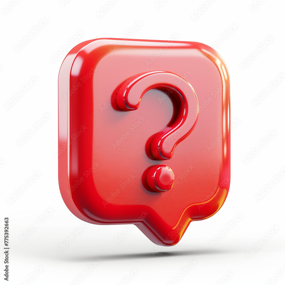 Poster glossy red question mark symbol in square red bubble speech