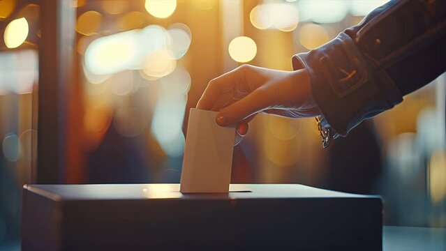 Hand putting a ballot in a ballot box during an election