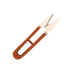 Red tailor scissors for cutting, cutting, grooming in flat style. Vector stock cartoon illustration of open scissors on isolated white background. Metal blades