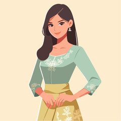 beauty girl poses gracefully in flat design style