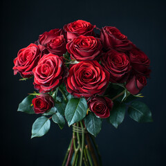 Bouquet of red roses on black background, generative ai