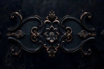 luxurious black background with decorative swirls and floral ornaments in Baroque style,with copper details ,,classic elegant banner in ,graphic and web design concept