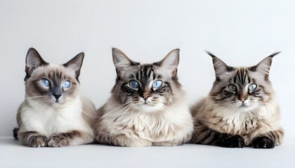 Three cats staring directly at the camera