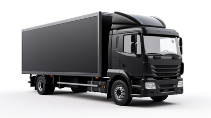 Modern black truck transport shipping and delivery cargo isolated on a white background.
