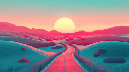  A road leading to a sunset in the middle of nowhere, AI © starush