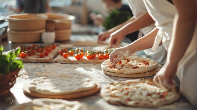 Hands-on pizza making class with fresh ingredients and enthusiastic individuals