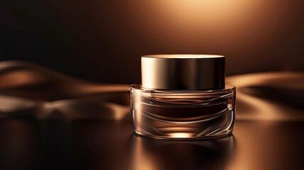 A close up of a perfume bottle on top of some fabric, AI