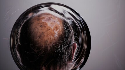 An image of a halogram depicting alopecia against a mirror background, which is intended to emphasize the emotional and psychological side of the problem and the importance of self-understanding and - obrazy, fototapety, plakaty