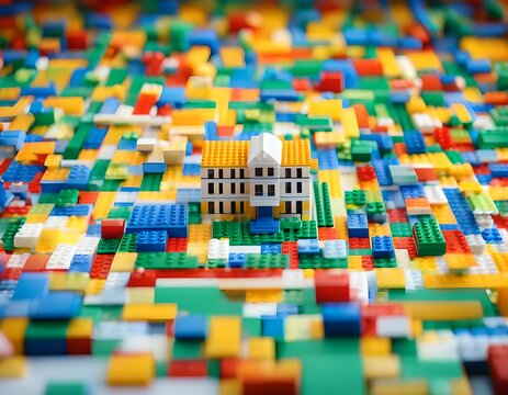 Toy House Constructed With Blocks. Generative AI