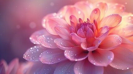   A detailed image of a pink flower with droplets on its petals and a slightly out-of-focus backdrop