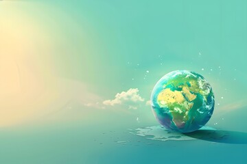 Fototapeta premium Earth floating in water. Generative AI